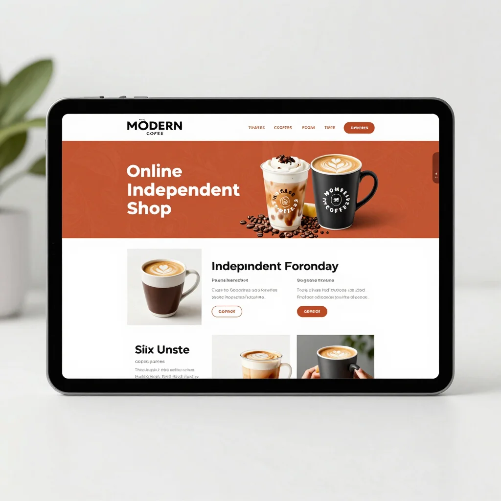 Modern website mockup for a UK independent coffee shop, showcasin