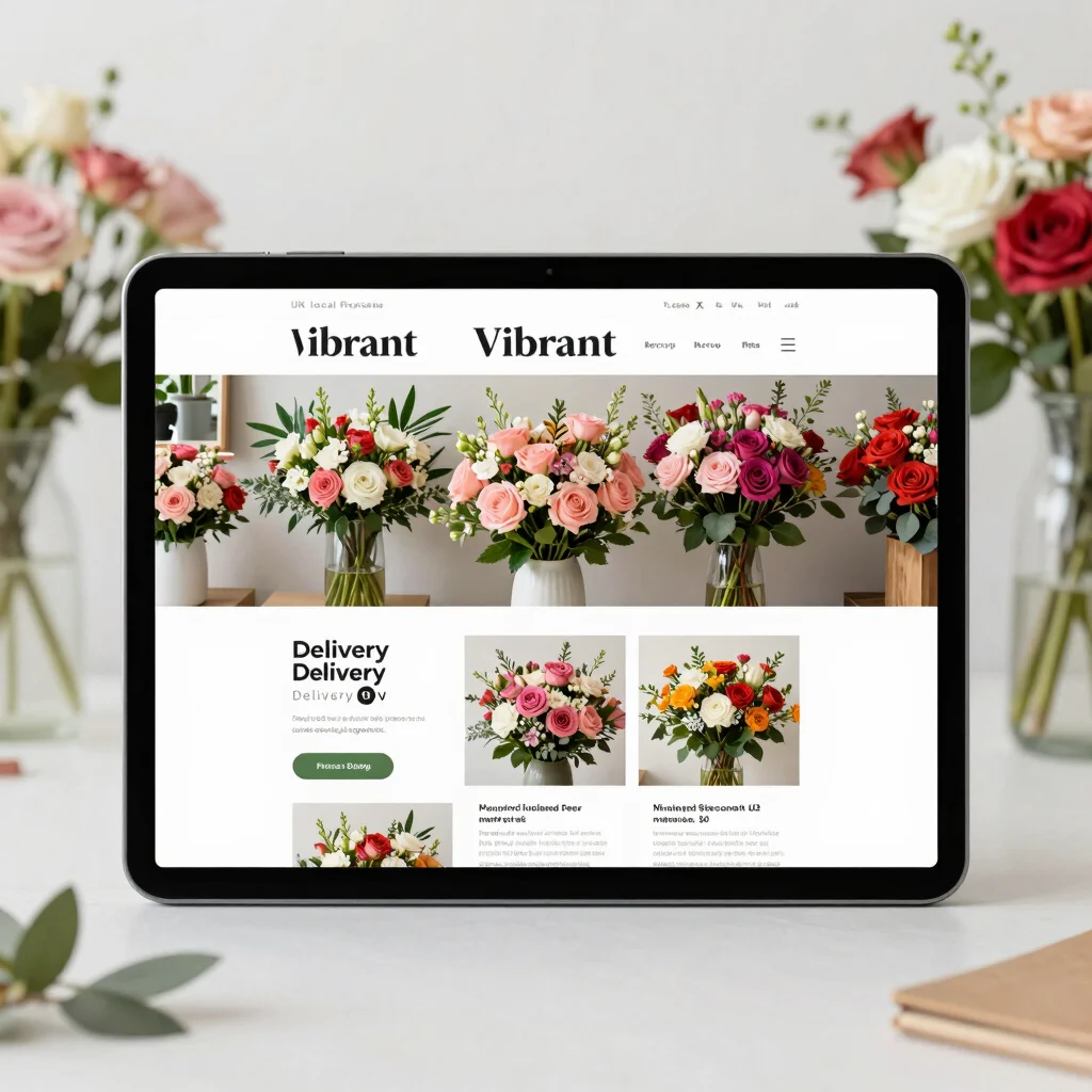 Vibrant website mockup for a UK local florist, displaying flower